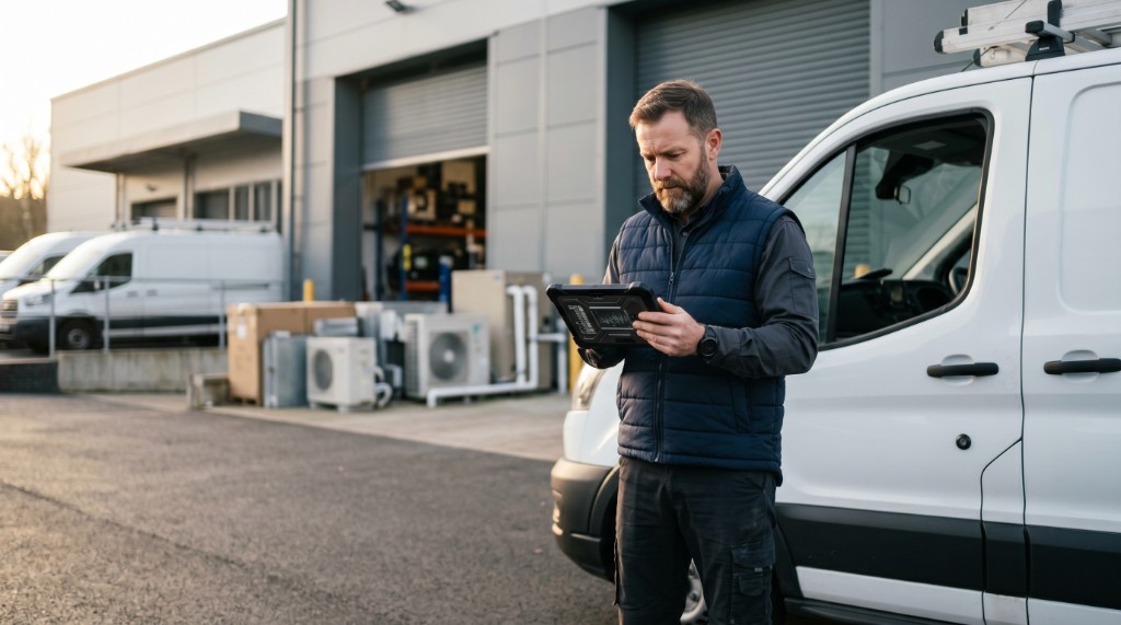 Technicien réalisant une visite de maintenance préventive sur installation CVC
