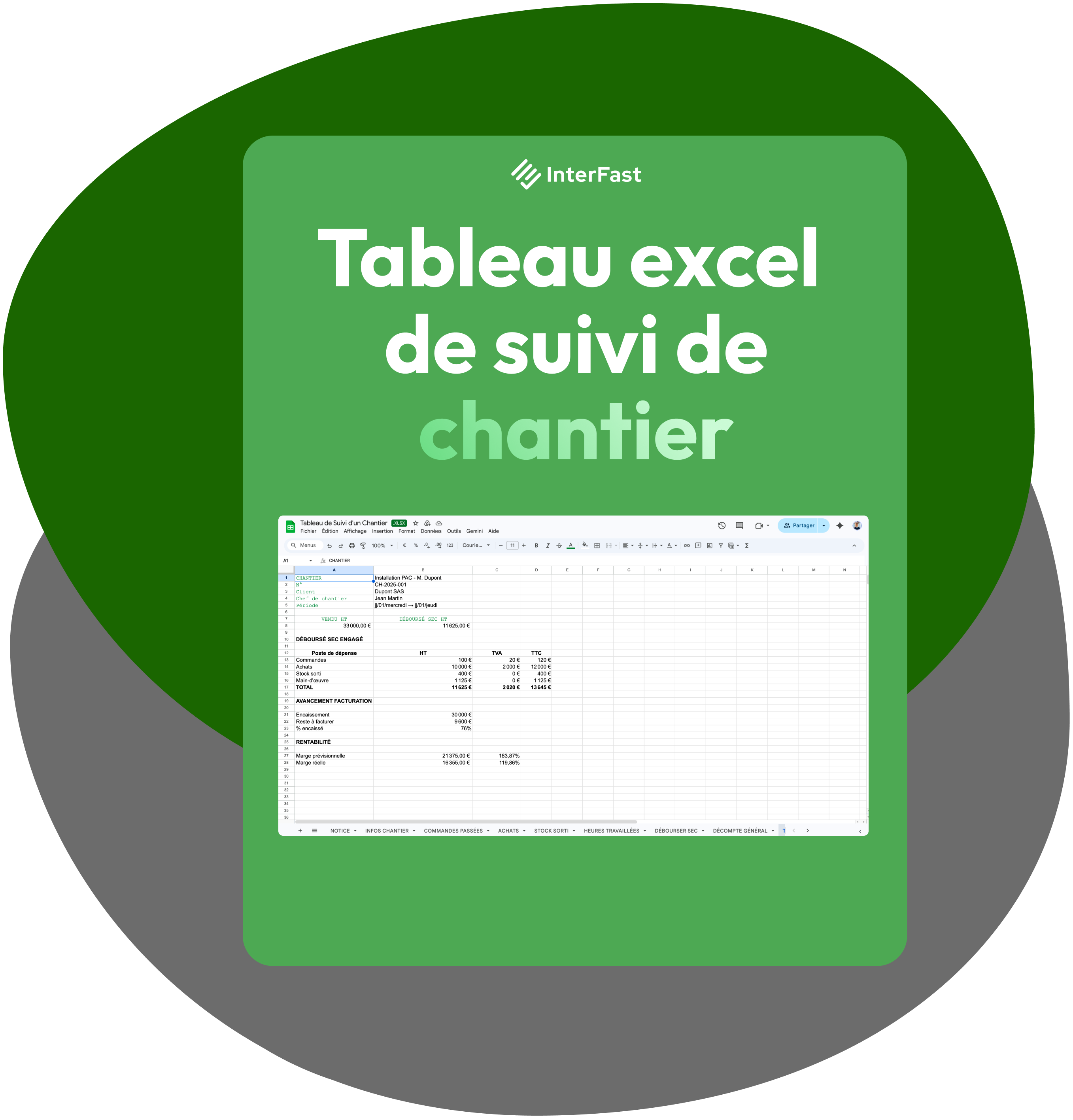 Tableau Excel suivi de chantier