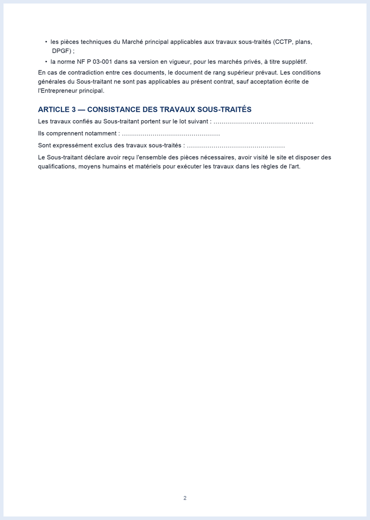 Contrat de sous-traitance BTP : prix, facturation et garantie de paiement